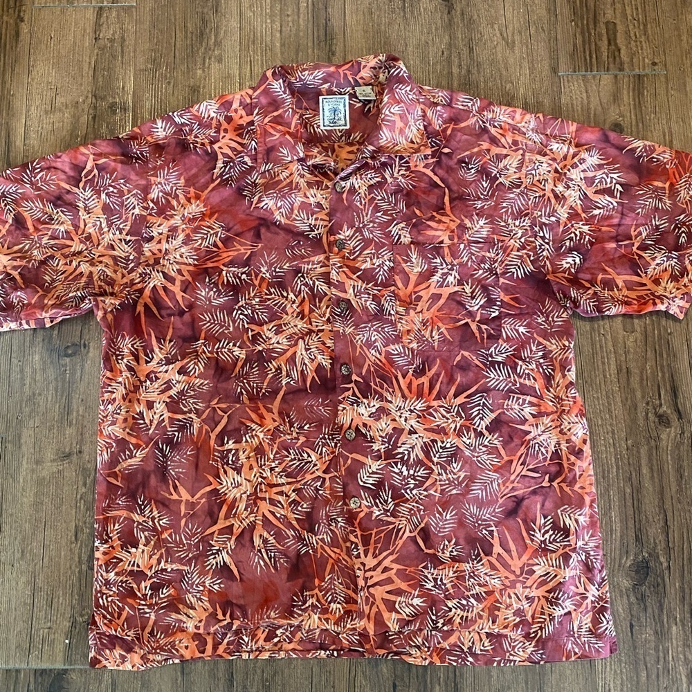 Roundtree & Yorke Red and Orange Leaf Print Shirt XL